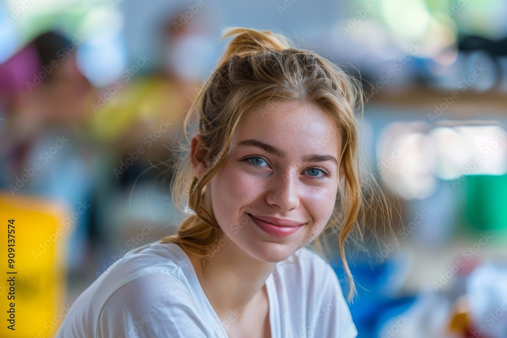 Young female volunteer at community center