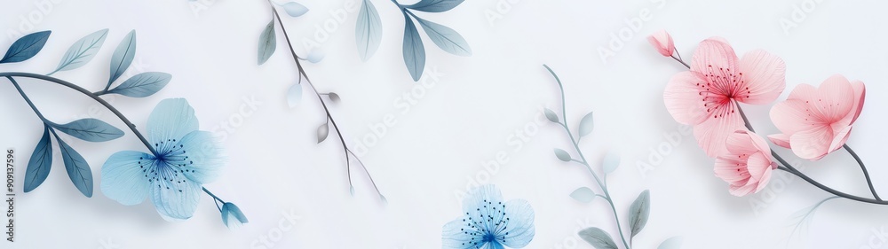 A blue and pink flower is in the middle of a branch A blue and pink flower is in the middle of a branch