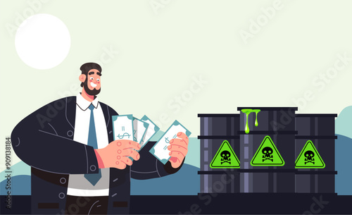 Сrime corruption hazardous waste disposal concept. Vector flat graphic design element illustration