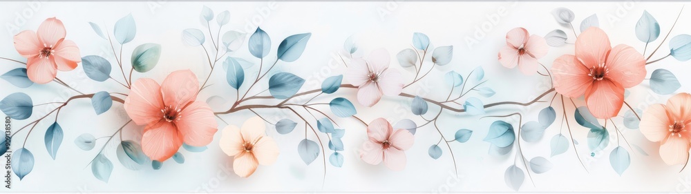 A floral design with pink and green flowers and leaves A floral design with pink and green flowers and leaves