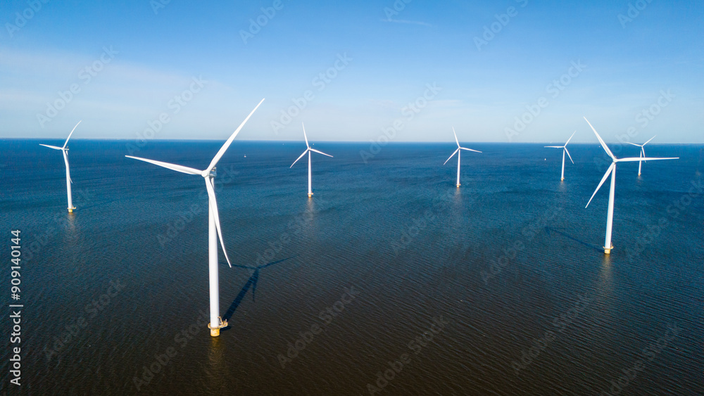 Majestic Windmill Park Off the Coast of the Netherlands on a Clear Day Majestic Windmill Park Off the Coast of the Netherlands on a Clear Day