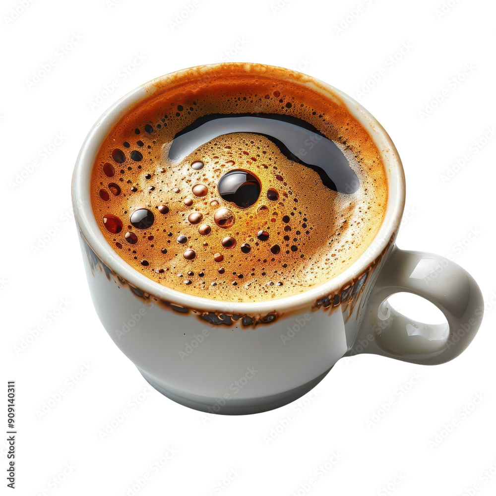 Closeup of a cup of coffee with foam.
