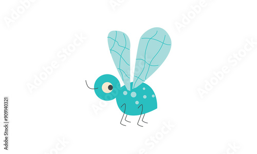 Cute mosquito. Funny gnat insect with wings . Vector illustration. 