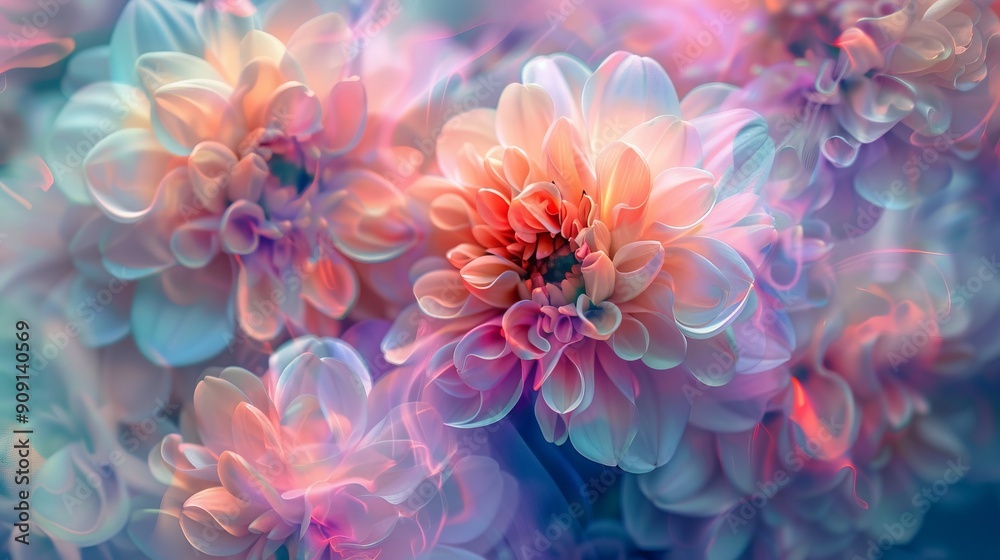 Pastel-colored ethereal flowers in soft lighting. Pastel-colored ethereal flowers in soft lighting.