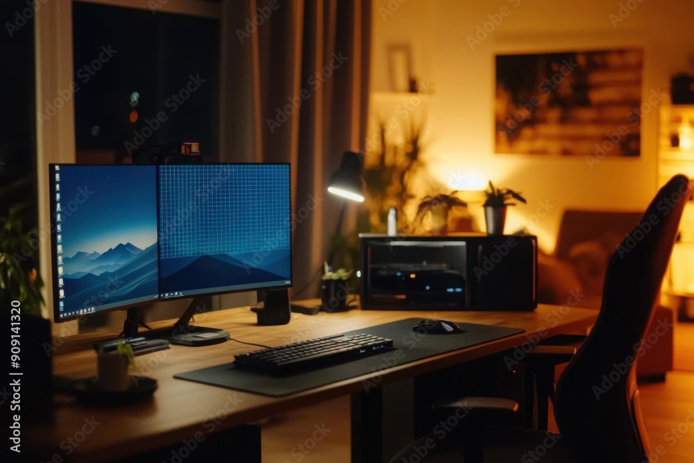 Remote work home office setup, with copy space Remote work home office setup, with copy space