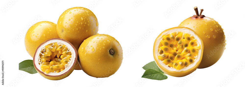 Set of organic passion fruits. Isolated on a transparent background. Set of organic passion fruits. Isolated on a transparent background.