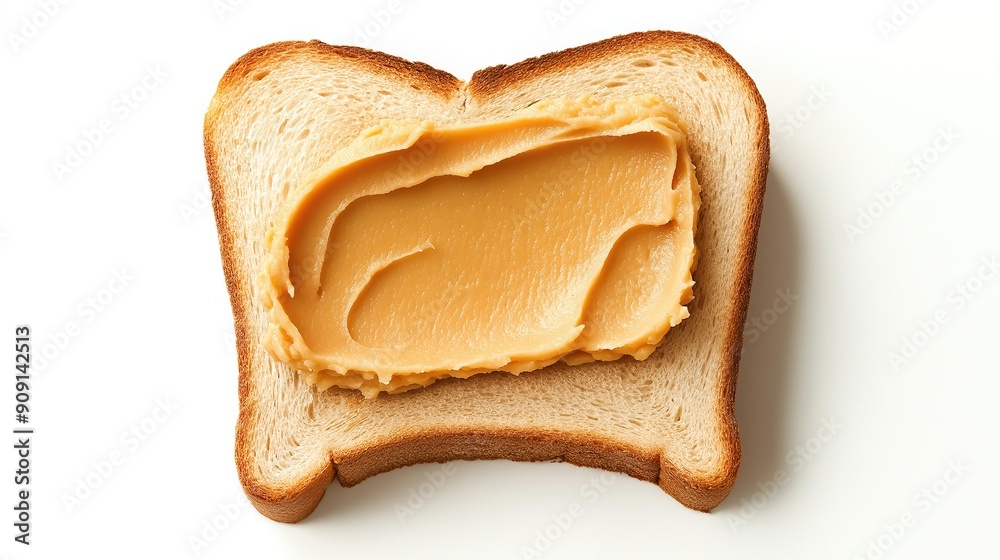 one single toast bread with peanut butter spread isolated on white background one single toast bread with peanut butter spread isolated on white background