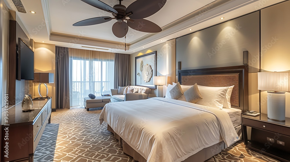 Moving ceiling fan in a hotel room indoor hanging decorate ceiling fan install in bedroom hotel Moving ceiling fan in a hotel room indoor hanging decorate ceiling fan install in bedroom hotel