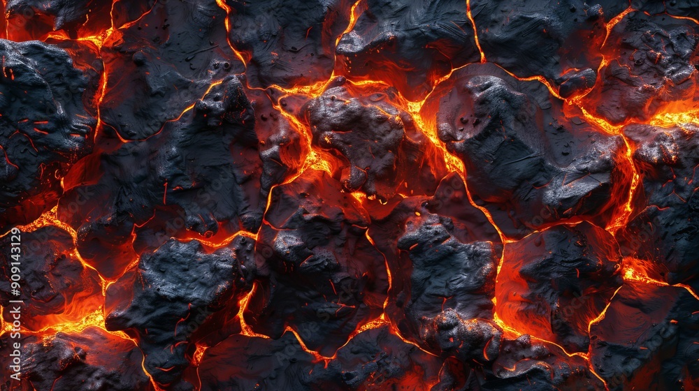 Molten lava flowing through volcanic rock fractures Molten lava flowing through volcanic rock fractures