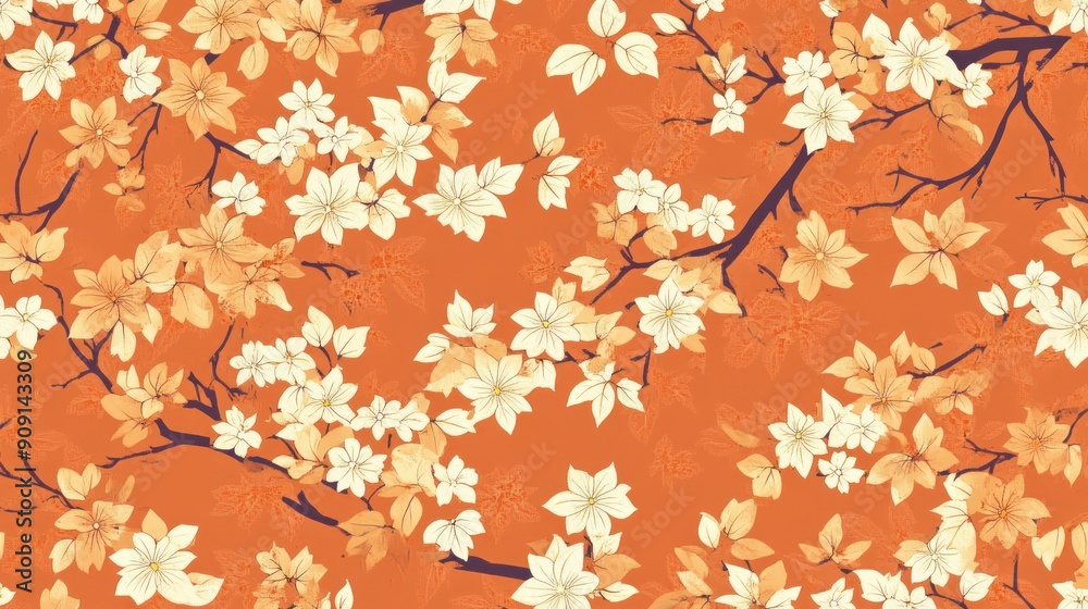 Japanese autumn pattern in warm orange shades