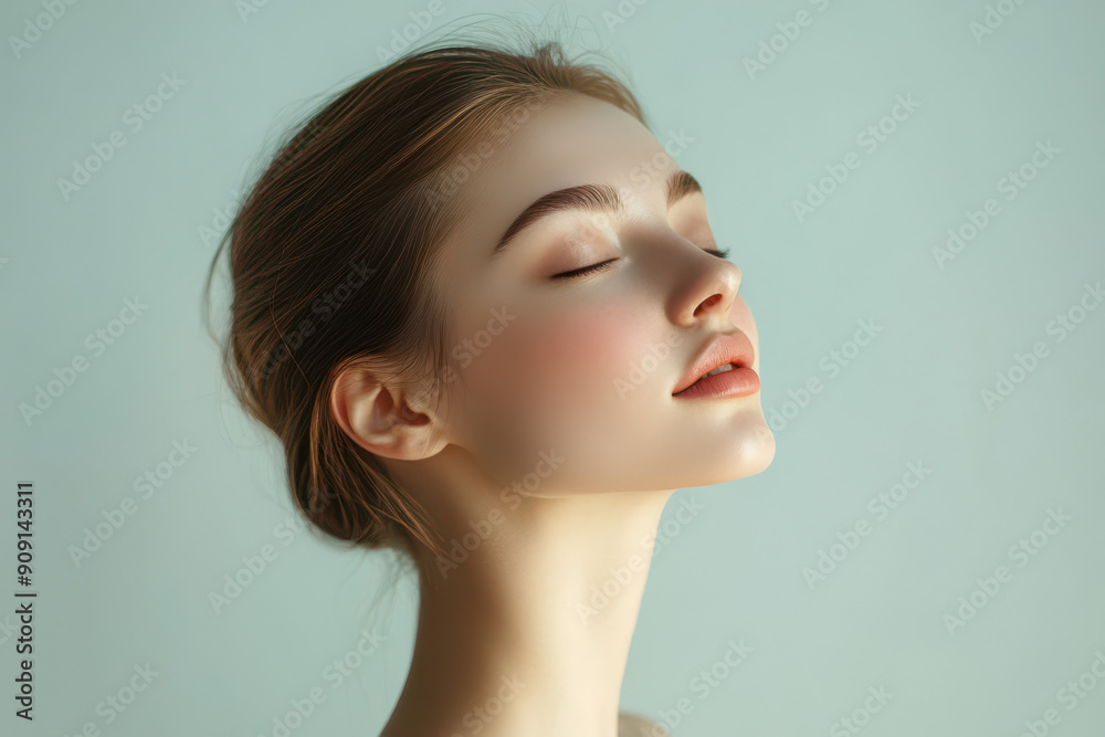 A close up of a girl's face with her eyes closed A close up of a girl's face with her eyes closed