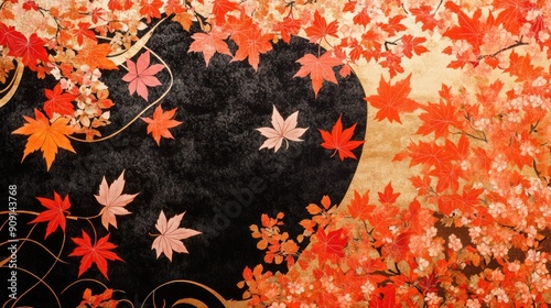 Traditional Japanese motif in orange with fall foliage