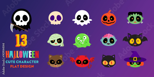 halloween cute character flat cartoon vector illustration