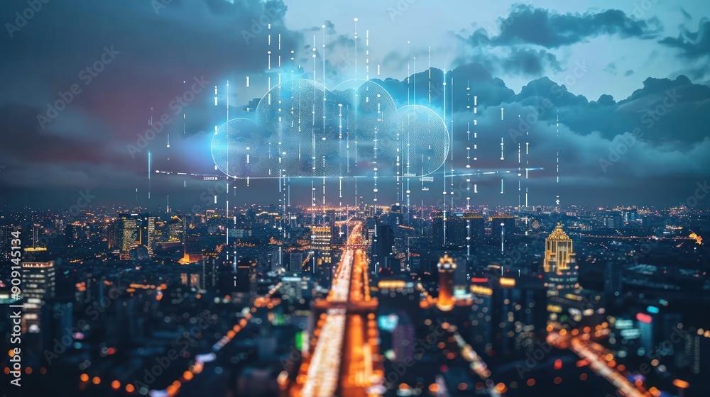 cloud computing on city background cloud computing on city background