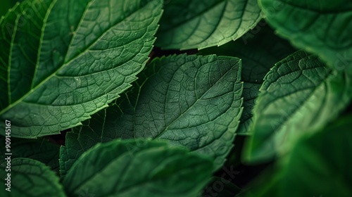 Close-up view of textured green leaves with veins detail.