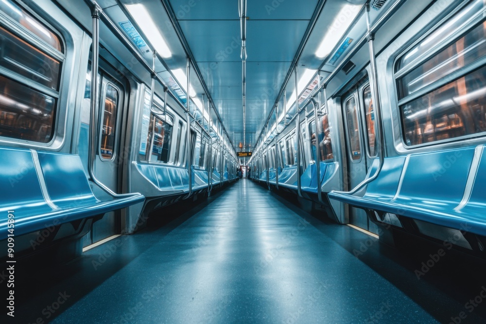 Fototapeta premium Subway train aisle during rush hour, with copy space