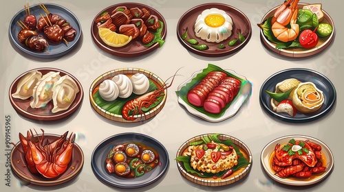 Wallpaper Mural A colorful assortment of various culinary dishes arranged artistically on plates Torontodigital.ca