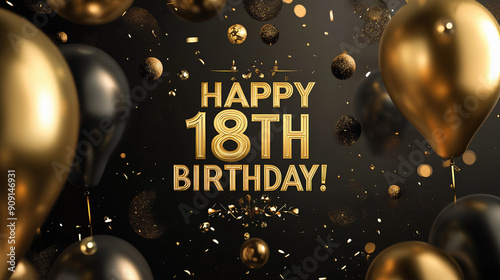 Happy 18th Birthday Gold & Black Design