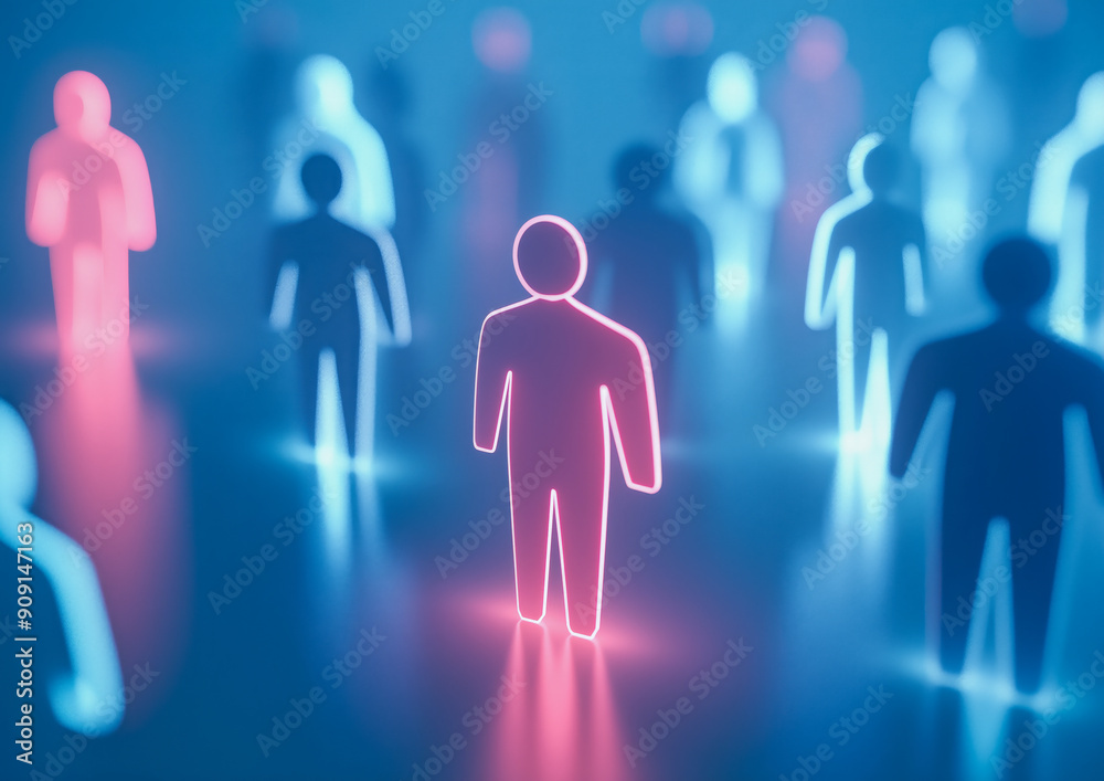Pink glowing shape of people on blue background. Human resource background. Pink glowing shape of people on blue background. Human resource background.