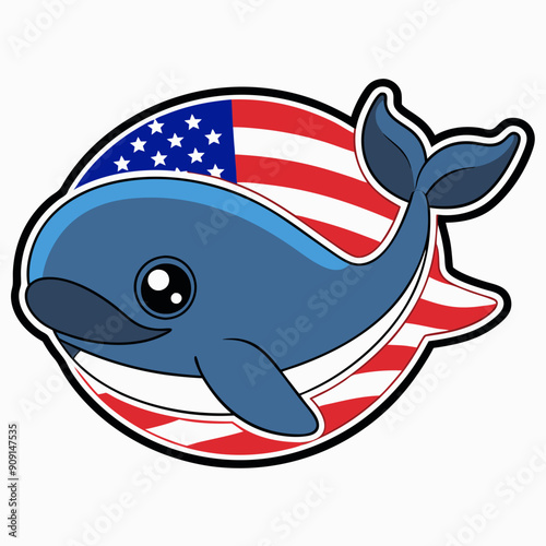 whale in a realistic style  with a US flag