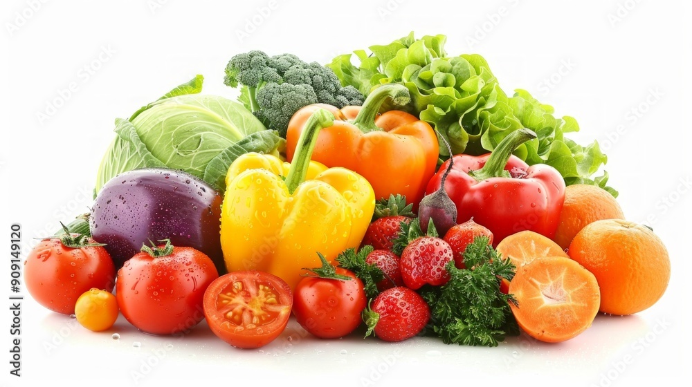 Vibrant display of fresh fruits and veggies arranged in a captivating pyramid shape on a white surface. Variety and freshness emphasized, promoting healthy eating. Vibrant display of fresh fruits and veggies arranged in a captivating pyramid shape on a white surface. Variety and freshness emphasized, promoting healthy eating.