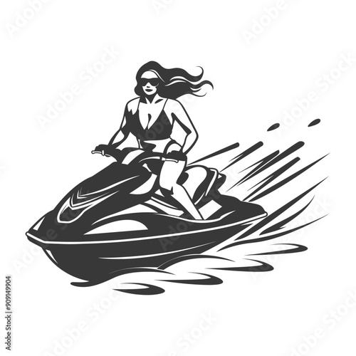 Woman in Bikini Riding Jet Ski in Water