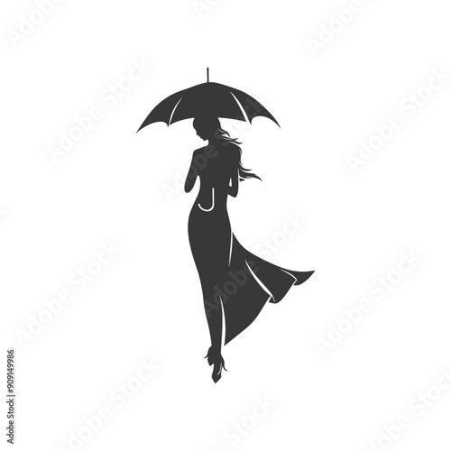 Woman in Silhouette Holding an Umbrella