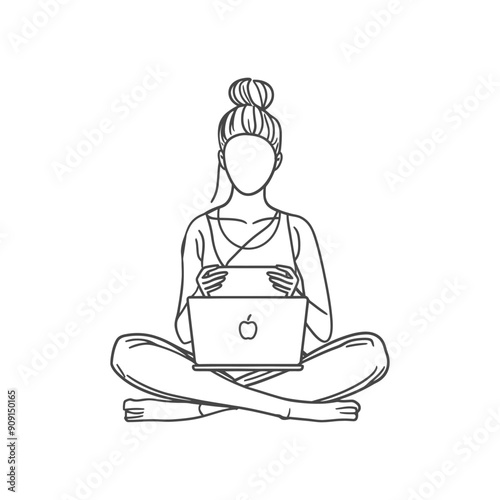Woman in Yoga Pose Using a Laptop