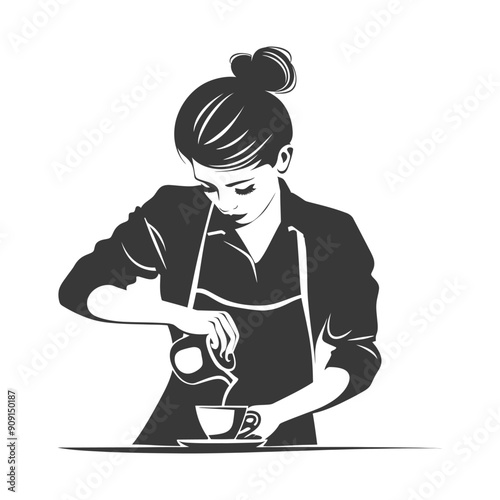Woman Pouring Milk into a Cup of Coffee