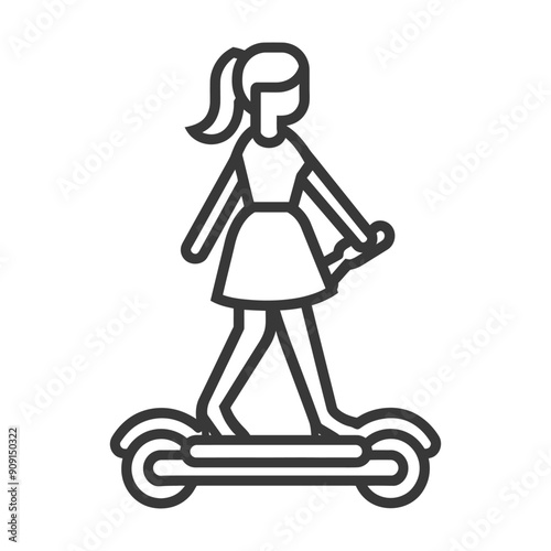Line Art: Woman Riding Modern Electric Scooter, Minimalist Style