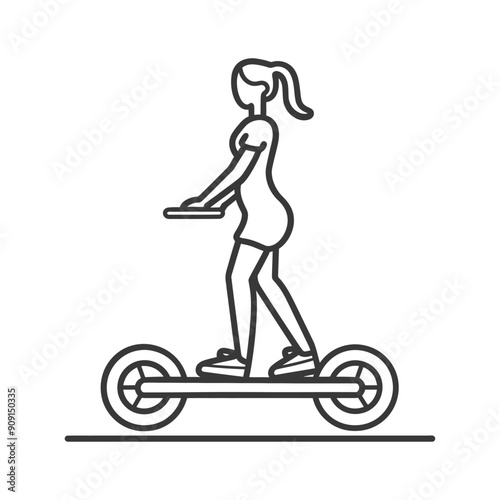 Line Art Illustration: Woman Riding a Modern Electric Scooter