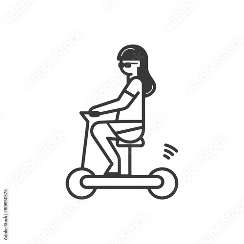 Stylish Woman Riding Modern Electric Scooter - Minimal Line Art Illustration