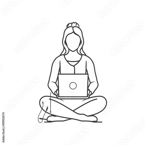 Woman Sitting in Lotus Position Using Laptop