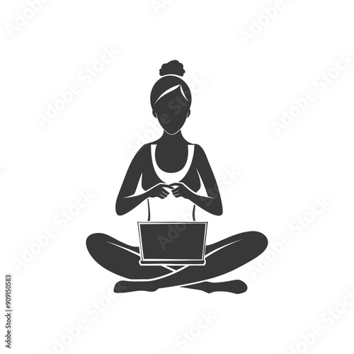 Woman Sitting in a Yoga Position with a Laptop