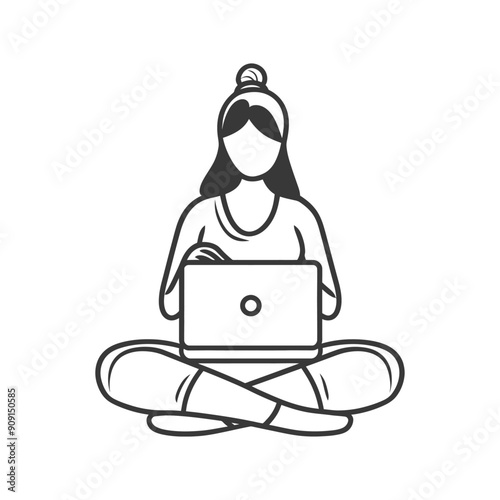 Woman Sitting in Lotus Position Using a Laptop