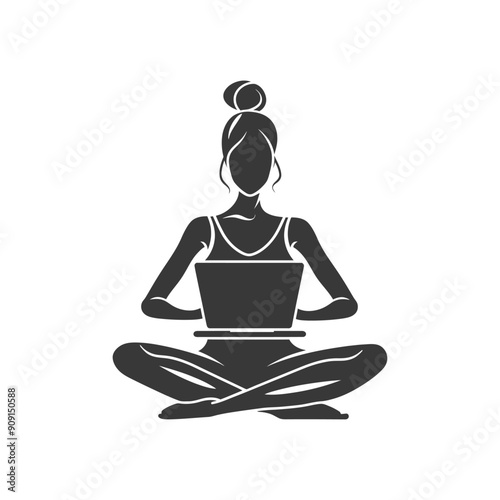 Woman Sitting in Lotus Position Holding a Laptop