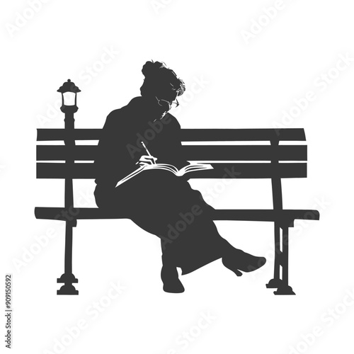 Woman Sitting on a Bench Reading a Book