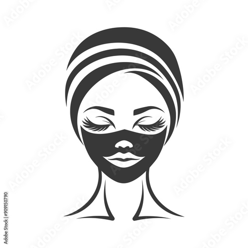 Woman with a Black Facial Mask and Hair Wrapped in a Towel