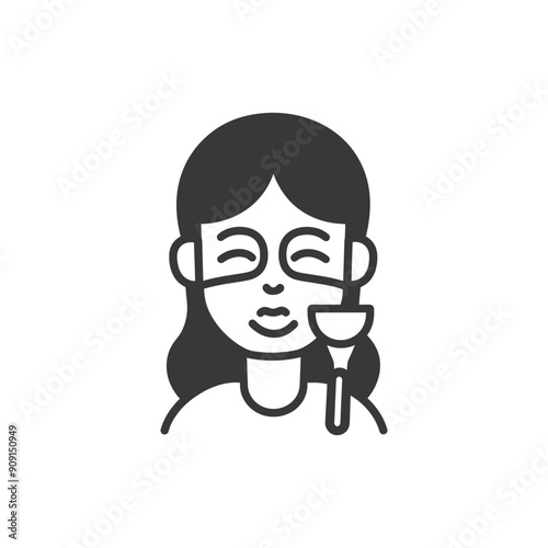 Woman with closed eyes wearing a face mask and holding a makeup brush