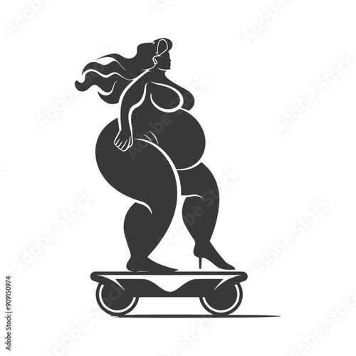 Woman with Long Hair Riding a Hoverboard