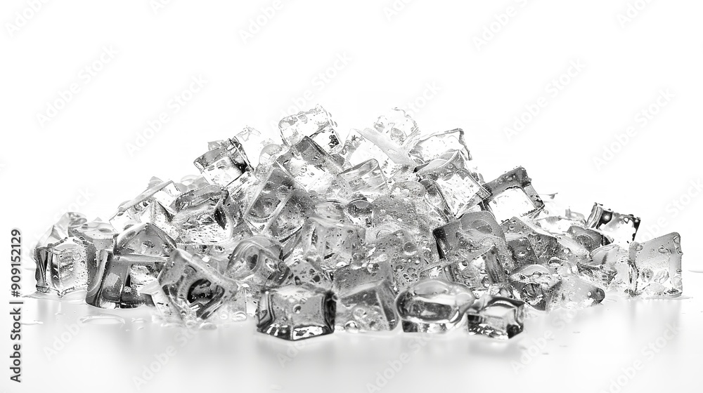 ice cube mound on a white backdrop, Generative AI. ice cube mound on a white backdrop, Generative AI.