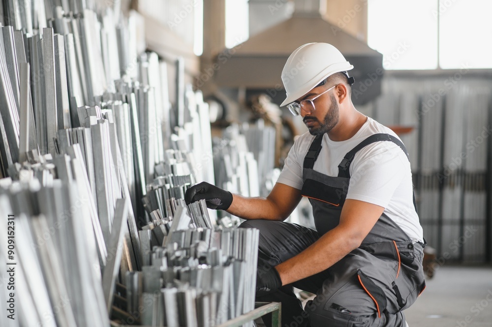 Portrait of cheerful young worker wearing hardhat at modern factory Portrait of cheerful young worker wearing hardhat at modern factory
