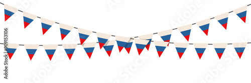 Russian flag festive bunting on white background. Party background with flags.