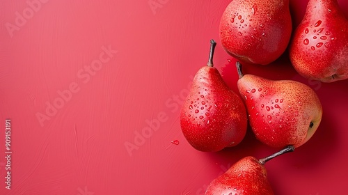 Isolated Summer Food on a pastel background of red pears. with an image of copy space. Location for inserting graphics or text, Generative AI. photo