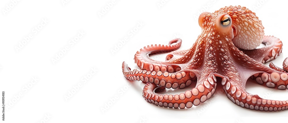 lone octopus on a white in the sea, Generative AI. lone octopus on a white in the sea, Generative AI.