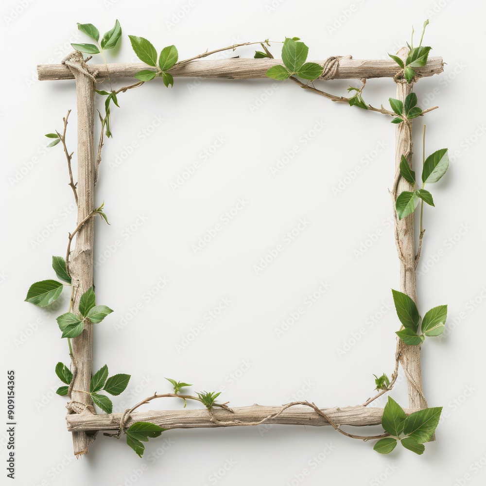 Natural frame made of intertwined vines and leaves, perfect for eco-friendly designs Natural frame made of intertwined vines and leaves, perfect for eco-friendly designs