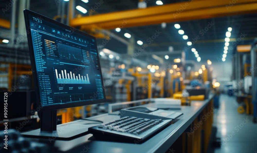 Abstract Data-Driven Manufacturing: Factory Analytics Dashboard Displaying Production Statistics and Performance Metrics. Innovative Visualization of Industrial Efficiency and Smart Manufacturing Con Abstract Data-Driven Manufacturing: Factory Analytics Dashboard Displaying Production Statistics and Performance Metrics. Innovative Visualization of Industrial Efficiency and Smart Manufacturing Con