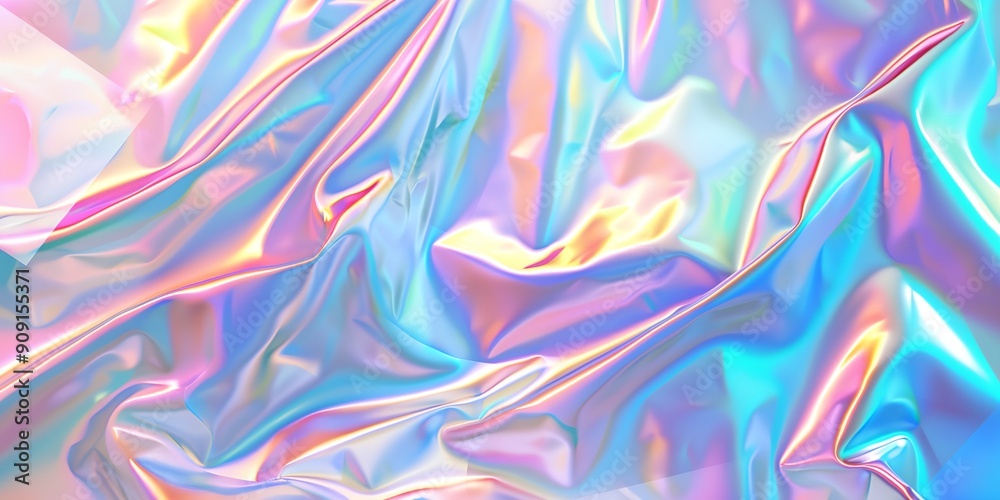 A colorful, shiny, and shiny fabric with a rainbow pattern. The fabric is made of plastic and has a shiny, reflective surface A colorful, shiny, and shiny fabric with a rainbow pattern. The fabric is made of plastic and has a shiny, reflective surface