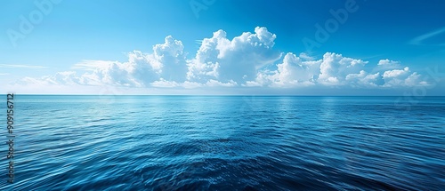peaceful holiday place with a beautiful sky and a blue ocean for peaceful seascape photos, Generative AI.