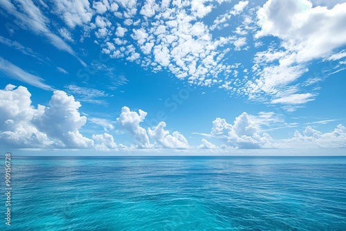peaceful holiday place with a beautiful sky and a blue ocean for peaceful seascape photos, Generative AI.